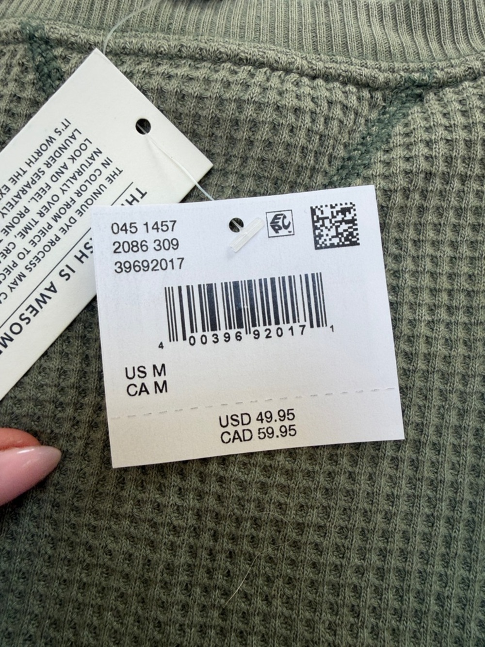 American Eagle Outfitters Women's Olive Green Waffle Long Sleeve Tee - Picture 3 of 4